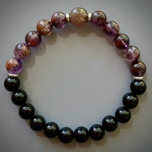 Amethyst Super 7 and Black Onyx Handcrafted Bead Bracelet